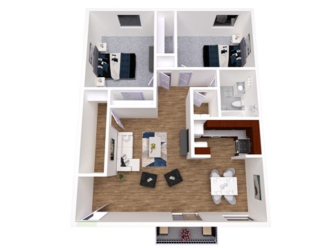 Floor plan for 2 beds, 1 bath, 966 sqft